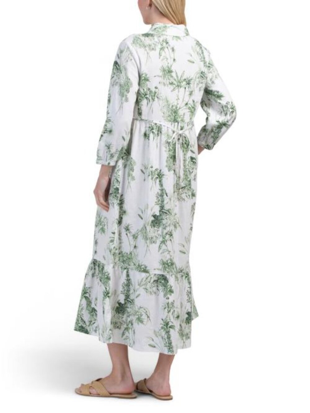 RACHEL ZOE Linen Blend Long Sleeve Button Front Maxi Shirt Dress With Flounce He - Picture 2 of 3